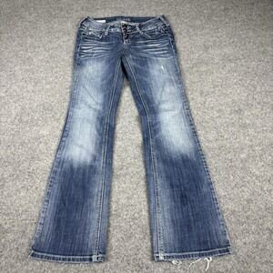 Decree Jeans Womens 3 Bootcut Y2K Distressed Medium Wash‎ Whiskered Blue Denim